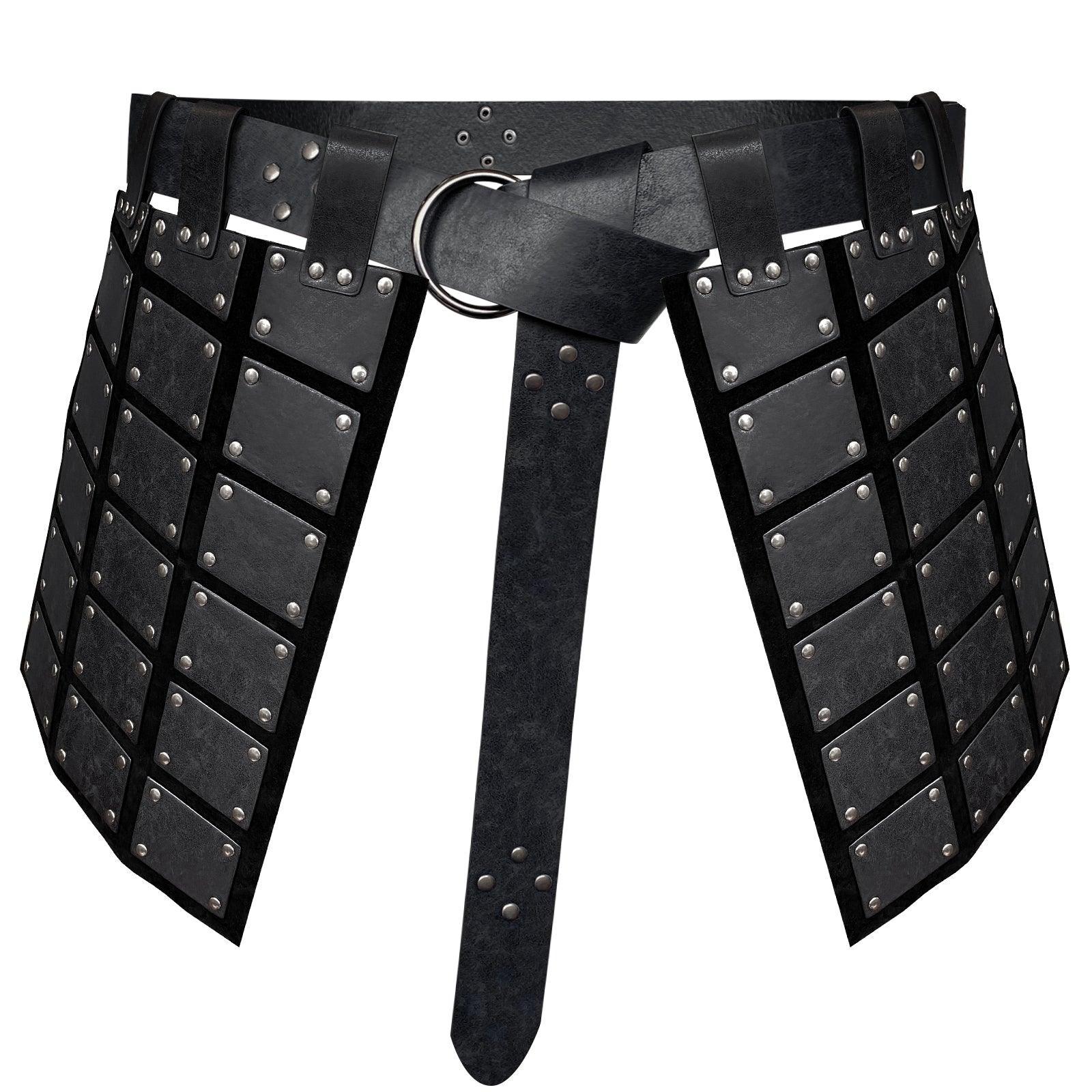 HiiFeuer Medieval Faux Leather Thigh Armor, Retro Double Sides Waist Armor with Belt, Mercenary&Knights Skirt Armor for LARP