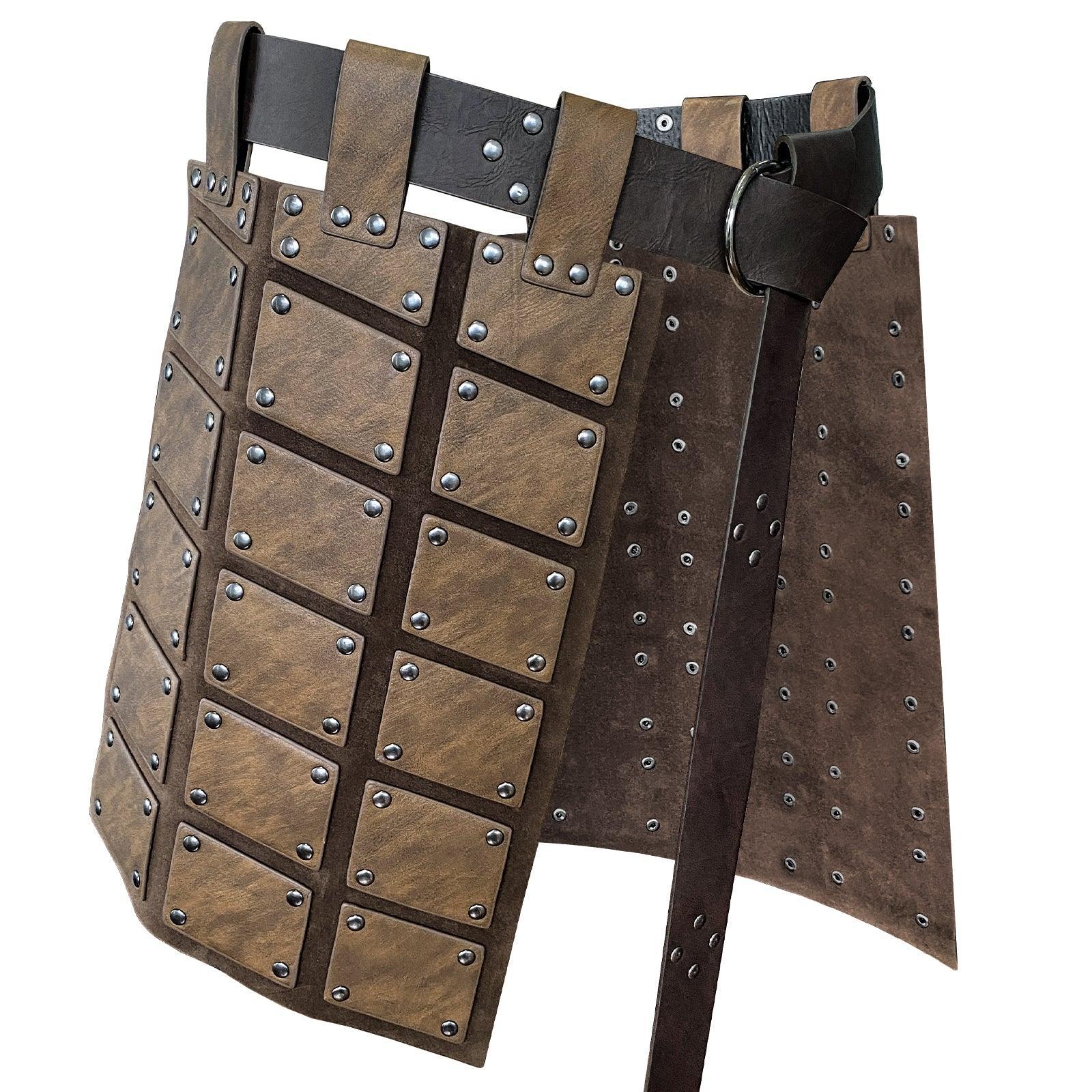 HiiFeuer Medieval Faux Leather Thigh Armor, Retro Double Sides Waist Armor with Belt, Mercenary&amp;Knights Skirt Armor for LARP