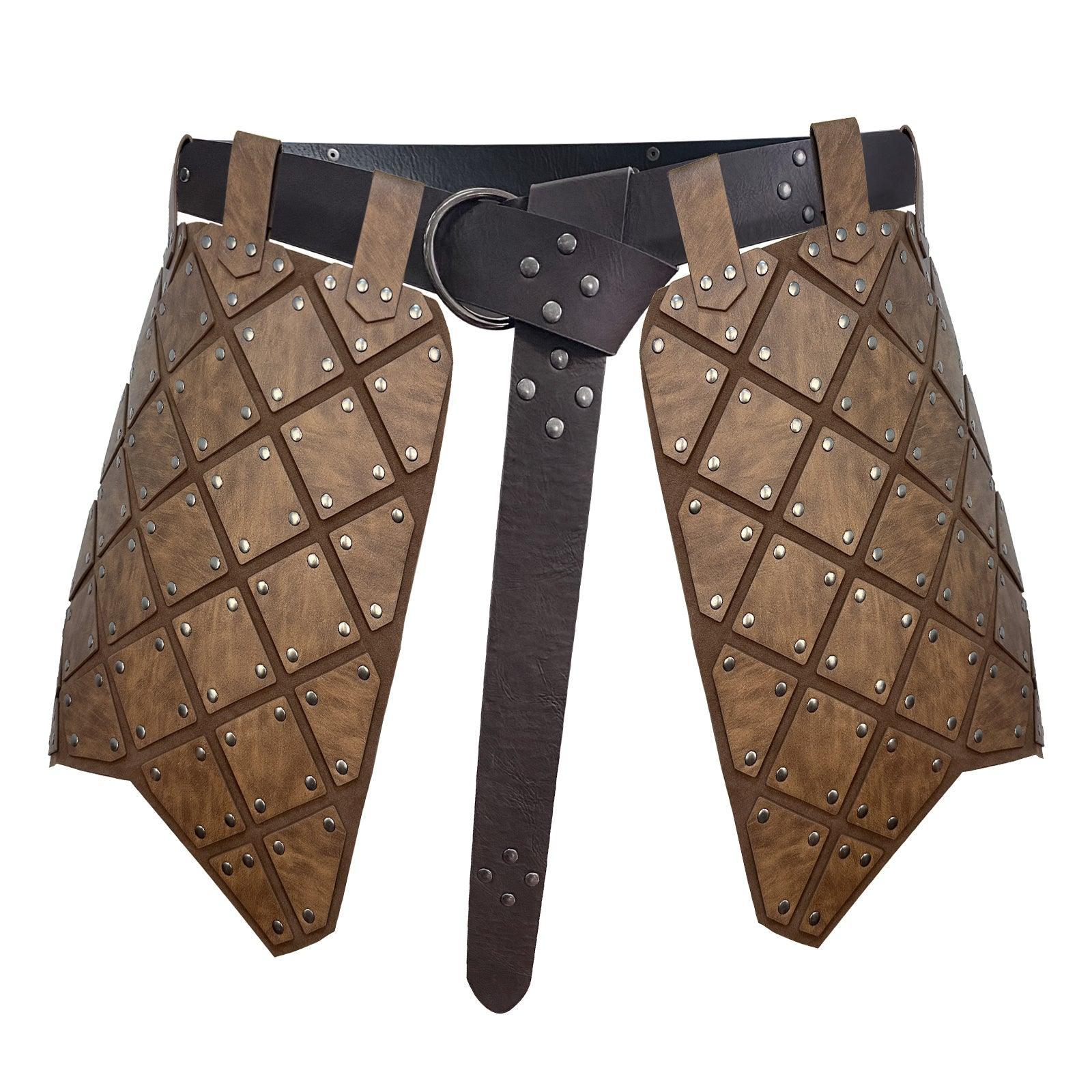 HiiFeuer Medieval Faux Leather Thigh Armor, Retro Double Sides Waist Armor with Belt, Mercenary&amp;Knights Skirt Armor for LARP