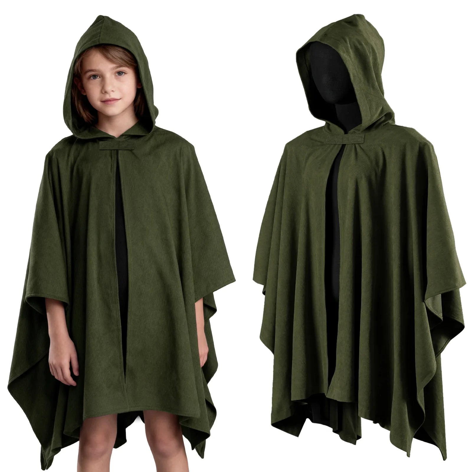 Kids Medieval Hooded Cloak with Adjustable Brooch - Corduroy Cape